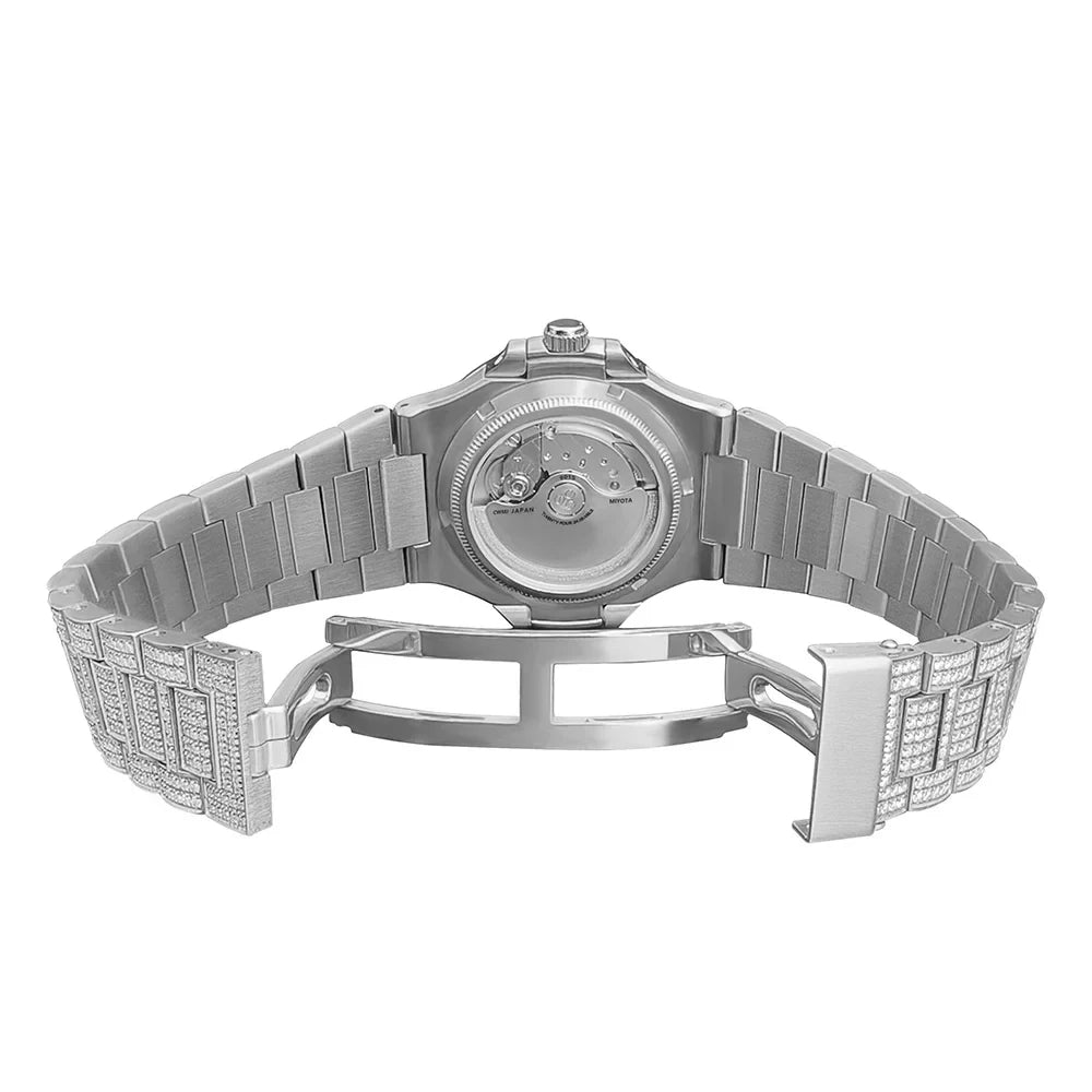 SEAKOSS Full Iced Out Moissanite Watch for Men Luxury Automatic Mechanical Wristwatch Date Display 5ATM Men's Diamond Watches