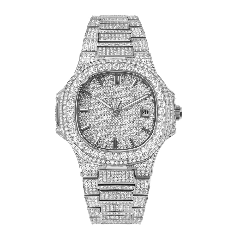 SEAKOSS Full Iced Out Moissanite Watch for Men Luxury Automatic Mechanical Wristwatch Date Display 5ATM Men's Diamond Watches